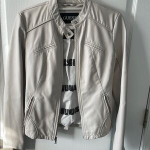 Guess Cream Leather Moto Jacket